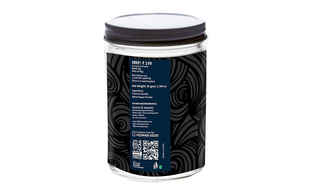 Looms & Weaves White Pepper Powder    Tin  50 grams